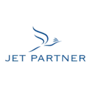 sky n jet partner JET PARTNER logo with a blue bird flying high like an aircraft.